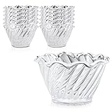 Fit Meal Prep 12 Pack Plastic Dessert Cups 5 oz, Clear Mini Ice Cream Sundae Tasting Bowls, Individual Swirl Tulip Shape Dish Holder, Salad Appetizer Chocolate Candy Serving in Party Buffet