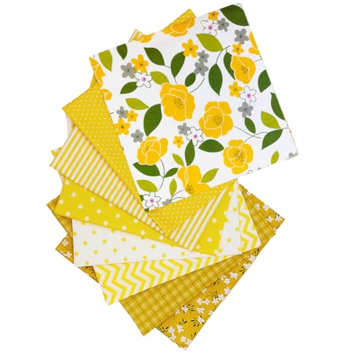 QiMicody Fat Quarters Fabric Bundles, 8 Pcs 100% Cotton 19.69” x 19.69” (50cmx50cm) Precut Quilting Fabric Squares Sheets for DIY Patchwork Sewing Quilting Crafting, Yellow Flower.