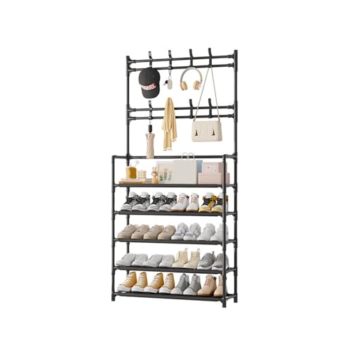 5-layer floor standing storage rack, clothing and hat storage rack, large capacity shoe rack, easy to install, suitable for living rooms, entrances, kitchens and other scenes. shoe organizer(Black)