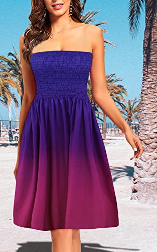 Image of Zyyfly Tube Top Dress Women Summer Beach Coverup Stretch Smocked Strapless Dress