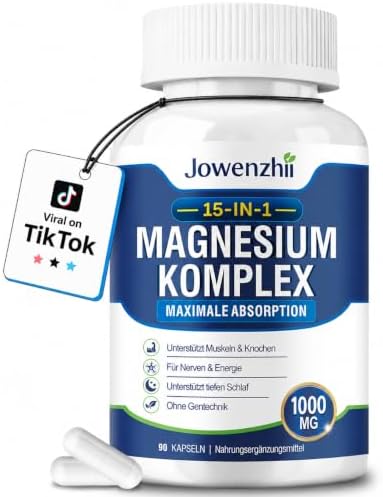 Magnesium Komplex 15-in-1 Kapseln – 1000 mg hochdosiert, 10 Magnesiumformen mit Bisglycinat, Citrat, Malat, Taurat, Zink & Vitaminen, für Muskeln, Nerven, Knochen & Energiestoffwec