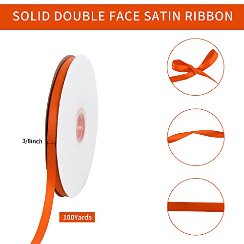 TONIFUL 3/8 Inch x 100yds Orange Satin Ribbon Thin Solid Fabric Ribbons Roll for Gift Wrapping Invitation Floral Hair Balloons Craft Sewing Party Wedding Popsicles Decoration Valentine's Day Bouquet - Image 2