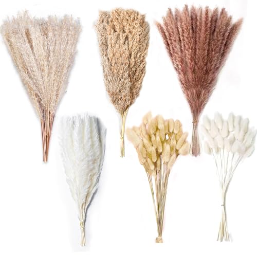 190PCS Natural Dried Pampas Grass Decor - 17" Fluffy Pampas