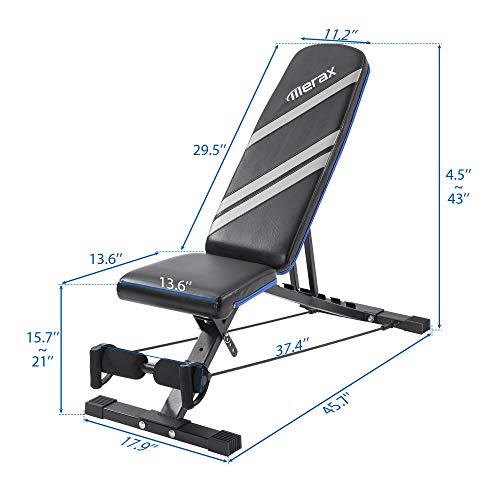 Merax Adjustable Workout Bench with Resistance Bands, Folding Utility 500LBS Super Max Weight Bench 7 Position AB Incline Gym Equipment