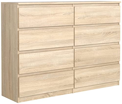 meble masztalerz Commode Chêne Sonoma Mat avec 8 tiroirs 140 cm, Meuble Rangement, Commode Chambre H : 101,5cm, L : 138,5 cm, P : 39 cm Commode avec tiroirs, Commode Chambre Adulte