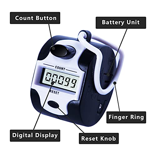 Handy Counter Click Manual Digital clicker Stitch Tally Counters Finger Mechanical Palm Handheld Pitch 5-Digit Electronic Display Click Counter Number Count for Row, People, Golf Lap (blk white) - Thumbnail 3
