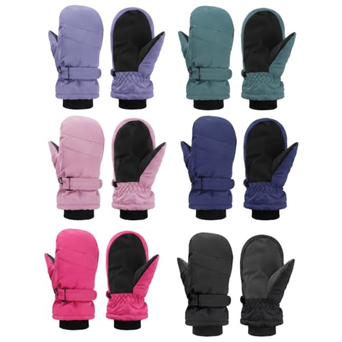 Image of Newcotte 6 Pairs Winter Ski Mittens Kids Waterproof Warm Snow Gloves for Boys Girls Cold Weather Outdoor Activities