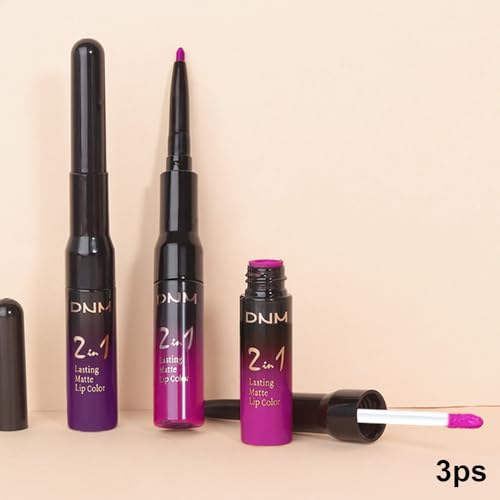 Image of evpct 3Pcs Purple Hot Pink Fuschia Red Matte Lip Liner & Liquid Lipstick Stain Makeup Set for Women, Lip Liner Stain Long Lasting Waterproof Smudge Proof, Longwear Lips Stick Makeup 24 hours originale