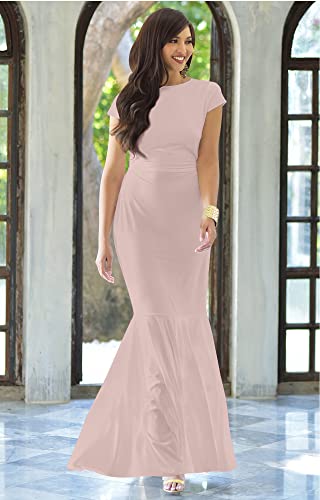 Image of KOH KOH Womens Long Cap Sleeve Fishtail Formal Evening Cocktail Maxi Dress