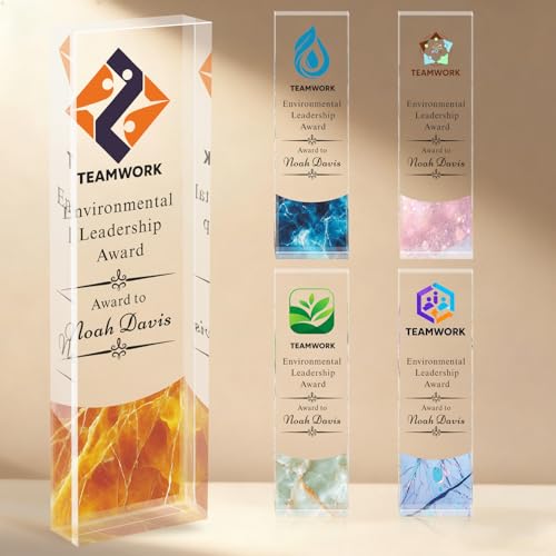 Personalized Acrylic Trophy Award with Logo & Photo, Bulk Custom Employee Appreciation Plaques for Corporate Team Recognition, Office Awards for Coworkers, Boss & Sports Activities (Style 4)