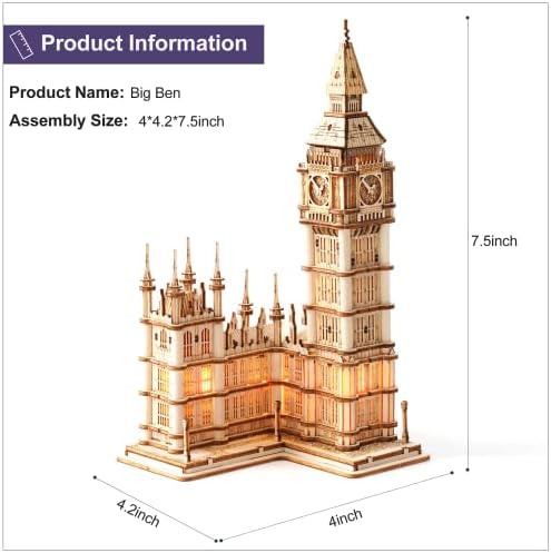 RoWood 3D Wooden Puzzle Big Ben Model Kit for Adults to build, DIY Wooden Model Building Construction Craft Kits, Ideal as Christmas And Birthday Gift