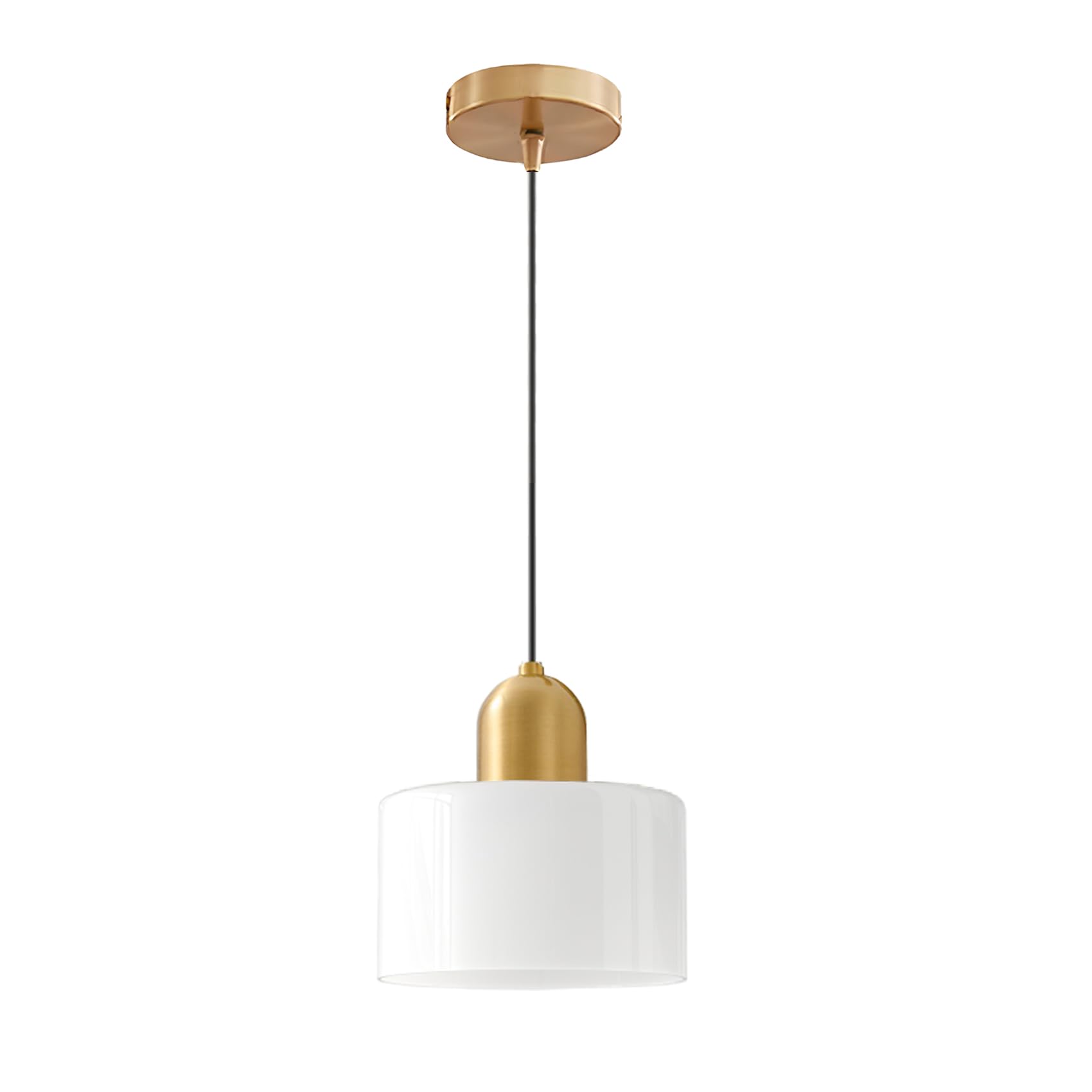 EKSED Modern Glass Pendant Light with E27 Gold Socket and Black Braided Cord, 15cm Hanging Ceiling Light Fixture for Kitchen Island, Dining Room or Bedroom (White)