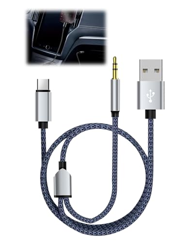 USB C to Aux Cable for iPhone 16/15 Pro Max in Car – 2-in-1 Braided Nylon Adapter with Fast Charging, 3.5mm AUX to USB C Cable for Samsung S24/S23, Android, Car Stereo & Hi-Fi Systems