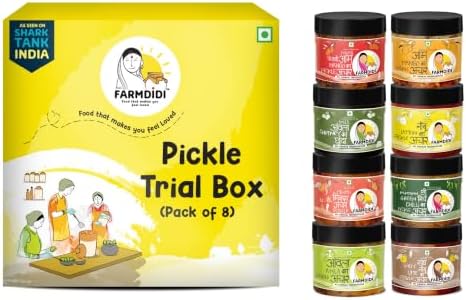 FarmDidi Nani's Special Trial Pack of 8 Authentic Homemade Traditional Achar & Chutney Combo TV Featured Tangy, Spicy & Sweet Pickles No Artificial Preservatives Less Or No Oil Pickles