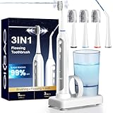 OILSAO Electric Toothbrush with Water Flosser Combo,5 Flossing Speeds & 3 Brush Modes for Adults,Sonic 2.0 Professional Flossing Toothbrush for Teeth Cleaning,Portable for Travel,30-Day Battery, White