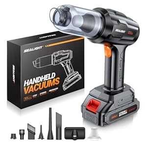 SEALIGHT Handheld Car Vacuum Cleaner, 21000Pa High Power Suction Vacuum Cordless, 4 in 1 Air Duster and Vacuum Cleaner, 18V/120W Portable Vacuum Cleaners for Car Interior, Home, Office, Pet