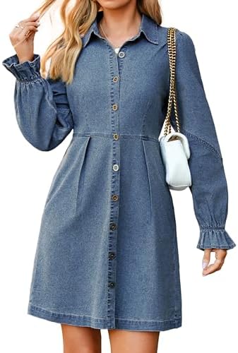 Simplee Womens Denim Dress Long Sleeve 2025 Fall Western Outfit B...