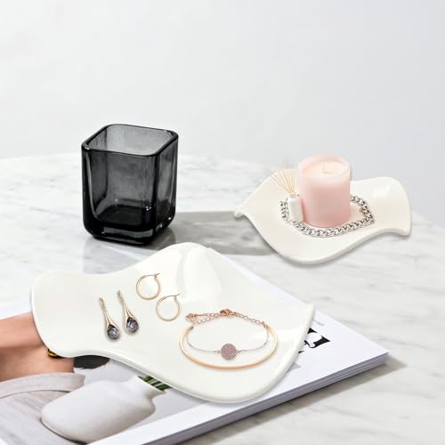 VOSSOT Ceramiczna miska na biżuterię w kształcie kwiatu – taca na biżuterię i półka na klucze w stylu Clean Girl Aesthetic – dekoracyjna miska na biżuterię, klucze, stół, sypialnia, toaletka