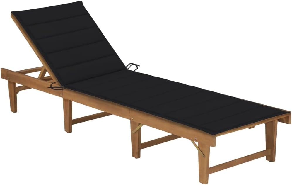 Folding Sun Lounger with Cushion,Outdoor Lounge Chairs,Garden Sunlounger,Sunbathing Recliner,Sun Lounge Bed,Patio Lounge Chair,for Beach,Patio,Backyard, Solid Acacia Wood