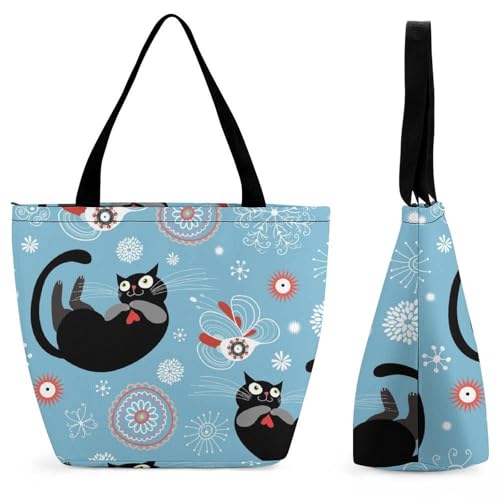 Sac de shopping chat noir pour femme grand format voyage et cours