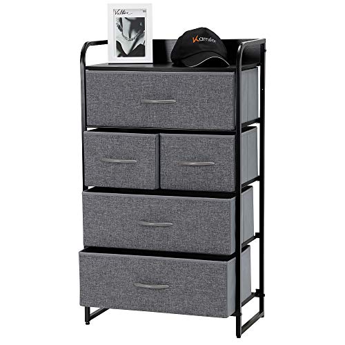 Kamiler 5-Drawer Dresser, 4-Tier Storage Organizer, Tower Unit for Bedroom, Hallway, Entryway, Closets - Sturdy Steel Frame, Wooden Top, Removable Fabric Bins