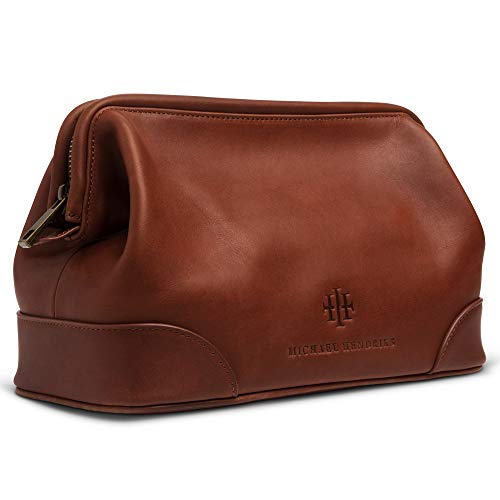 Executive Leather Toiletry Bag for Men, Large 11” – Leather Dopp Kit for Men - Wash Bag, Shaving Kit, Toiletries, Grooming Supplies, Gift, Travel Mens Leather Toiletry Bag - Real Genuine Brown Leather