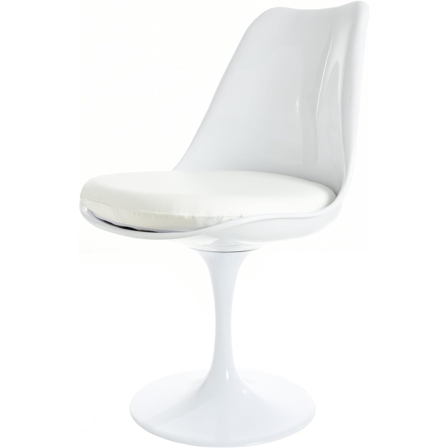 Fusion Living Sedia Lucida - Cuscino in PU - Sedie da Pranzo Moderne, da Cucina o da Ufficio - Bianco con Cuscino bianco