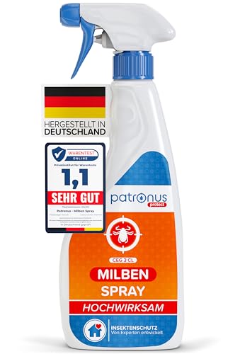 Patronus Milbenspray für Matratzen und Polster 500 ml - speziell für Hausstaub-Allergiker - Milben-Spray mit Sofortschutz zur Abwehr gegen Hausstaubmilben, mit dezentem Eukalyptus-Zitrusduft