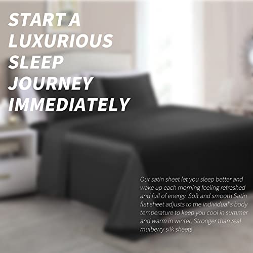 Cobedzy 4 Pcs Black Satin Sheets Full Size Silky Satin Bedding Sheets Set With 1 Deep Pocket Fitted Sheet, 1 Flat Sheet, 2 Pillowcase #TOP7