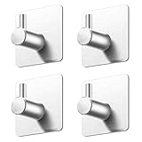 GPIERR Ganchos Adhesivos, 4 Piezas Inoxidable Colgador Toallas, Ganchos para Baño Cocina sin Taladro, para Cocina y Baño, para Trapos Albornoz (Plata)