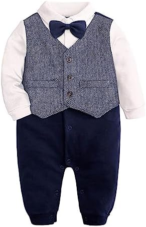 Xumplo Baby Boys Clothes Onesie Gentleman Romper Newborn Boy Jumpsuit Formal Tuxedo Wedding Outfit 0-18 Months