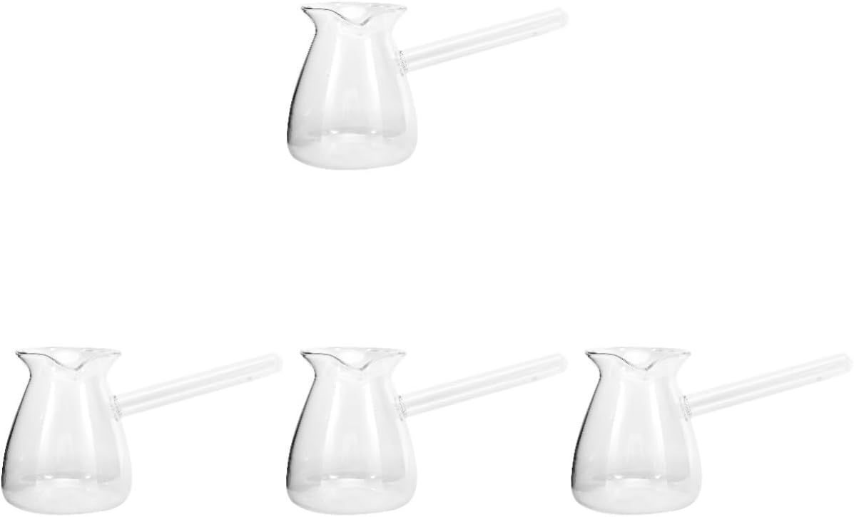 PRETYZOOM 4pcs Glass Creamer Pitcher for Coffee Milk Latte Frother Espresso Measuring Cup Spout
