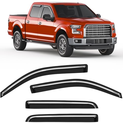 Image of Tape-on Rain Guards Fit for Ford F150 SuperCrew SVT Raptor 2009-2014 Extra-Thick Window Rain Guard Window Deflectors Window Vent Visors Truck Vent Shades Exterior Car Accessories-4PCS