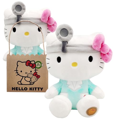 Hello Kitty Doctor Eco - Peluche de 24 cm em saco de cartão reutilizável, o peluche é feito de garrafas de pet 100 % recicladas