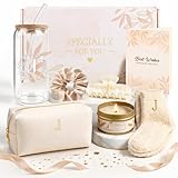 J Personalized Gifts for Women - Initial Cute Hair Clips + Glass Cups w/Lids Straws, Makeup Bag Monogrammed Gifts for Women，Unique Ideas Birthday Gift for Her, Christmas & Bridesmaid Gifts
