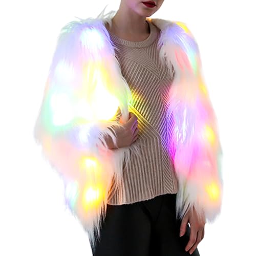 Luwint LED Light Up Jacket for Women Faux Fur Rave Coat with Flashing Lights - Halloween Christmas Costume Glow Party Outfit Festival Concert Wear