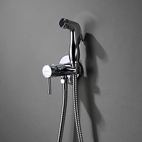 GRIFEMA COMPLENTO-G154 kit Doccetta per WC, ottima per l’igiene intima (G1/2 pollici,Acqua Calda/Fredda) / Doccetta Bidet per WC con Flessibile 1.5m e Rubinetto, Argento/Cromo