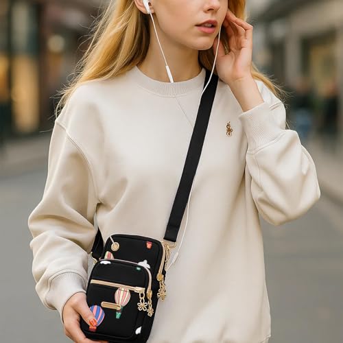 Small Crossbody Bag for Women, Lightweight Nylon Phone Purse Adjustable Strap 3 Zipper Pockets for Travel Shopping Daily Use4