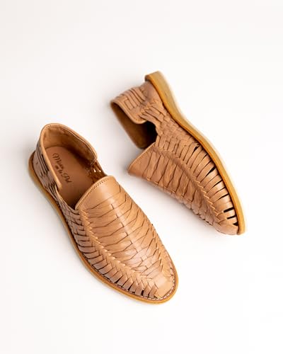 Mexico en la Piel Handmade Leather Huarache Sandals for Men - Genuine Tan Leather, Slip-On, Breathable Design, Ultra Comfortable Insole, Casual and Beach-Ready Shoes, Sizes 7-13 US3