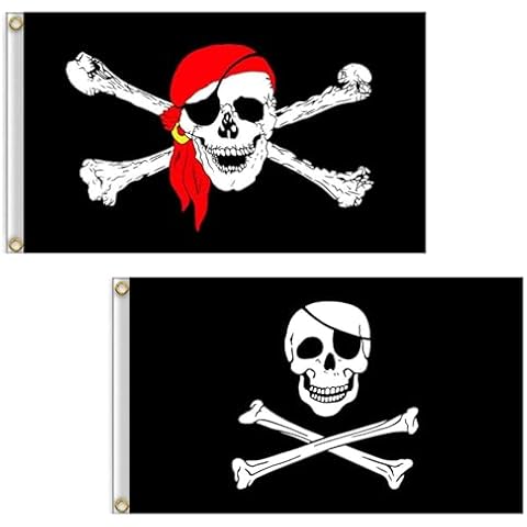 Dyung Tec Pirate Flags, 2 PCS 2' x 3' Jolly Roger and Red Scarf Flag for Outdoor Cover