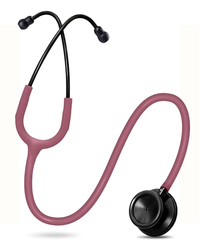 Image of FriCARE Dual Head Stethoscope - Stethoscopes for Nurses, Medical Nursing Students, Paramedics /EMT /LVN /VNA Backup Estetoscopio, Burgundy Tube, Matte Black Finish Chestpiece