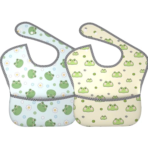 Image of Qwalnely Cute Bibs 2Packs for 6-24 Months Washable Fabric Waterproof