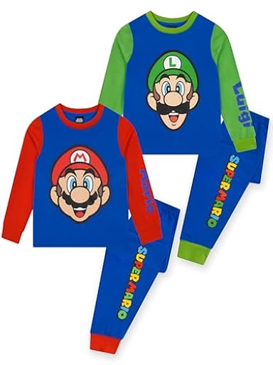 Super Mario Pijamas para Niño, Pack De 2, Pijamas Infantiles Gamers, Conjuntos Pijama De Mario para Niños, Azul 7-8 Años | Ya disponible en tu tienda friki favorita! En mundofriki.es!