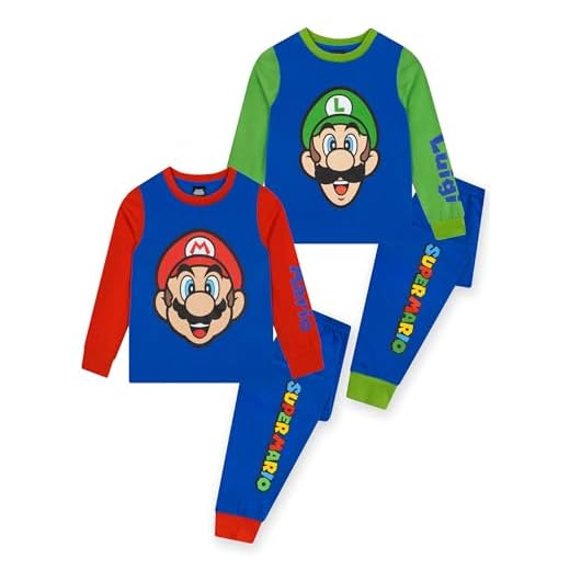 Super Mario Pijamas para Niño, Pack De 2, Pijamas Infantiles Gamers, Conjuntos Pijama De Mario para Niños, Azul 8-9 Años