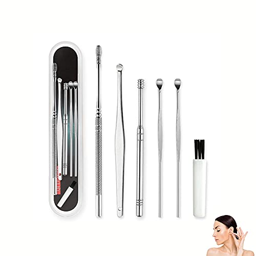 Innovative spring ear wax cleaner tool set, Limpiador de oidos inoxidable, Limpia oidos, kit de Limpiador oidos con caja de almacenamiento y cepillo de limpieza, Limpia oidos cera adultos, 6 PCS Cover