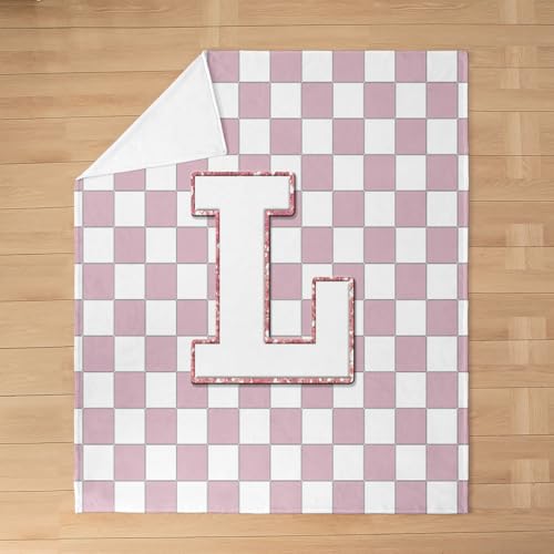 Image of Erosebridal Pink Initial L Fleece Blanket Twin 60 inchx80 inch Kawaii Plaid Checkered Flannel Blanket Cute Personalized Monogram Fuzzy Plush Throw for Kids Girls,Fashion Grids Gingham Decor for Bed Couch