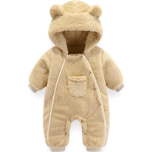 Image of UVIPC Newborn Baby Bear outfit Baby Fleece Snowsuit Jumpsuit Warm Hooded Outfits Double Line Design