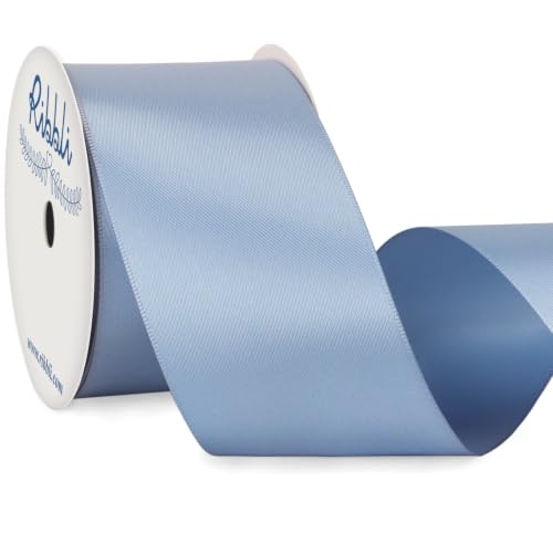 Ribbli Dusty Blue Double Faced Satin Ribbon, 2 Inches,10-Yard Spool