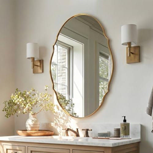 ANDY STAR Gold Scalloped Mirror 22x30, Brushed Gold