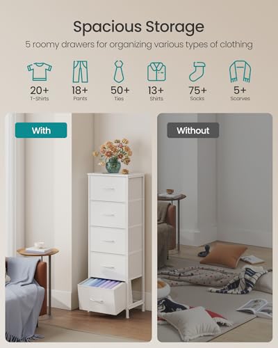 Image of SONGMICS BELLAH Collection - Dresser for Bedroom, Chest of Drawers, Storage Organizer Unit, Closet, Entryway, Steel, 5 Drawers, Modern, Cloud White and Snow White ULGS315W01S
